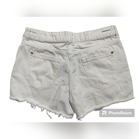 Zara ivory denim shorts women's high waist distressed button jeans short size 6 - Picture 6 of 9